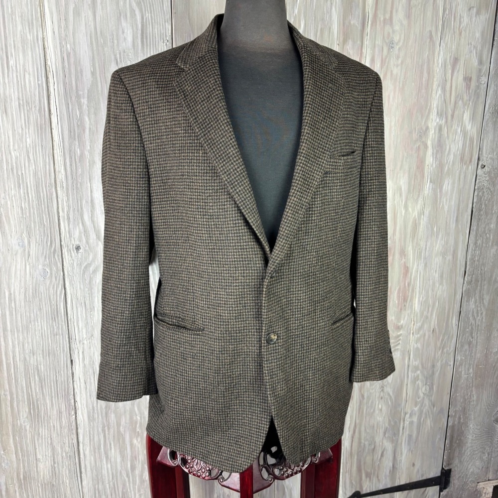 Jos A Bank Sport Coat Mens 42R Brown Camel Hair Houndstooth Blazer VTG